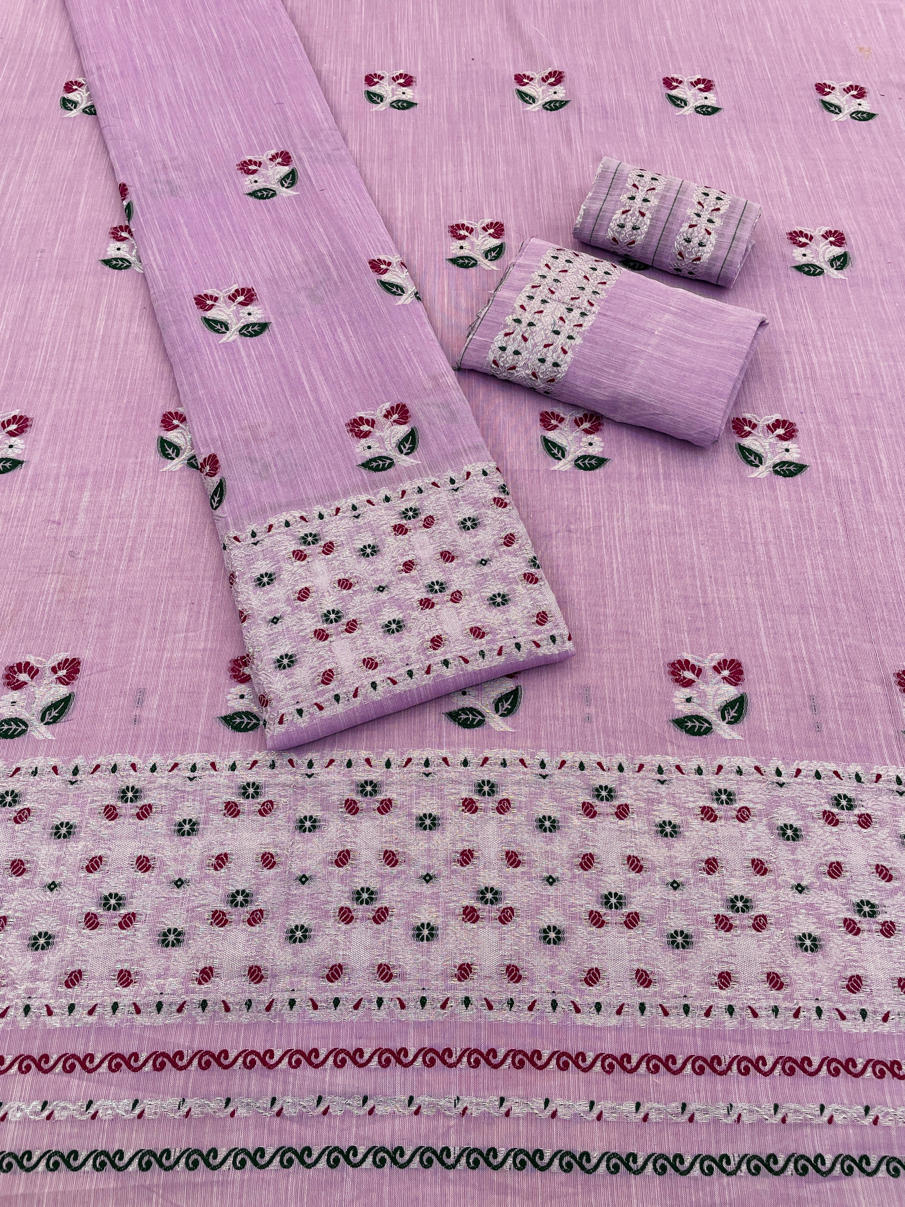 Buwa Cotton Kesapatt Mekhela Chador Set – Light Blue Assamese Woven Traditional Wear with Running Blouse