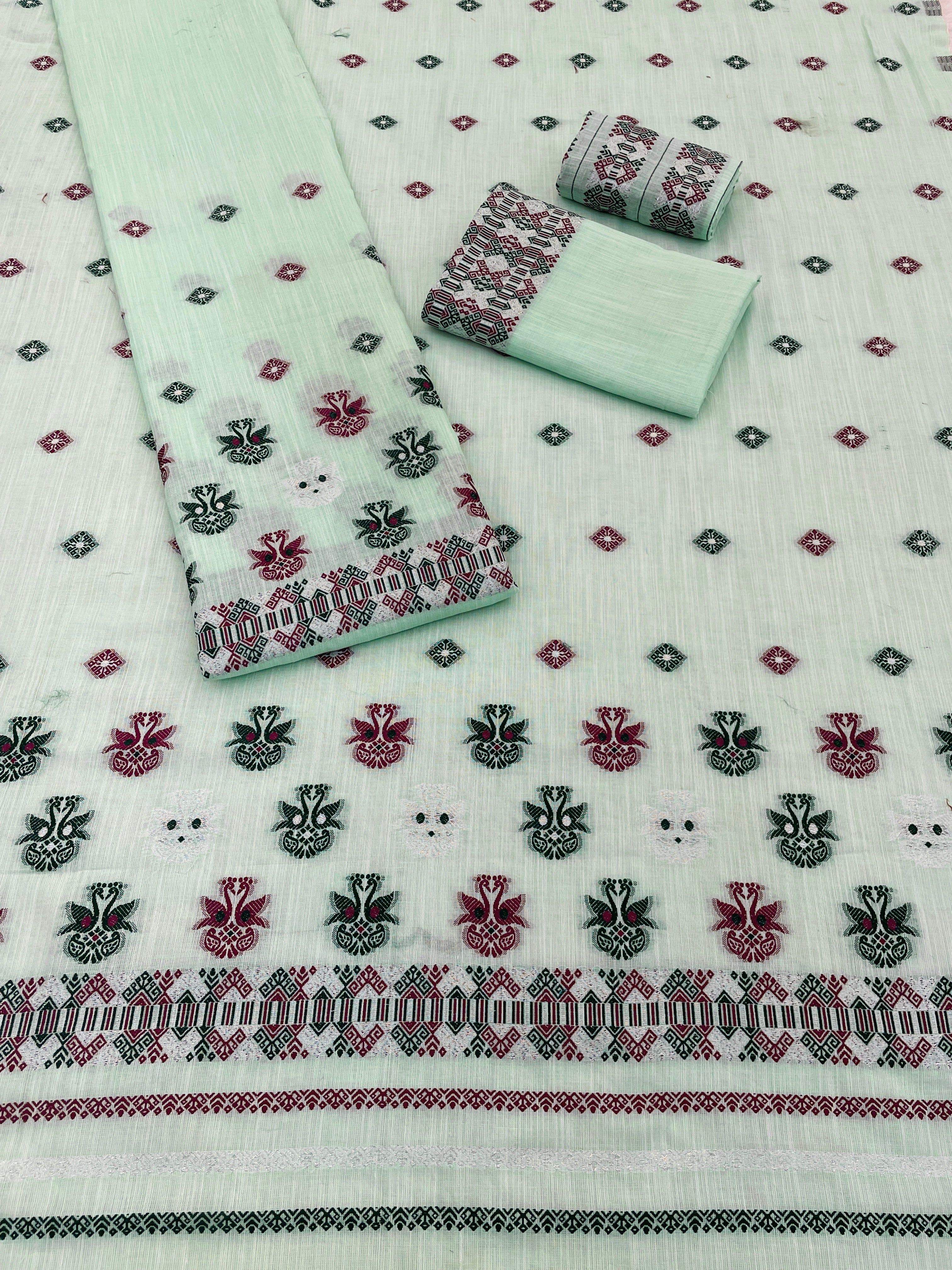 Buwa Cotton Kesapatt Mekhela Chador Set – Light Pink Assamese Woven Set with Running Blouse