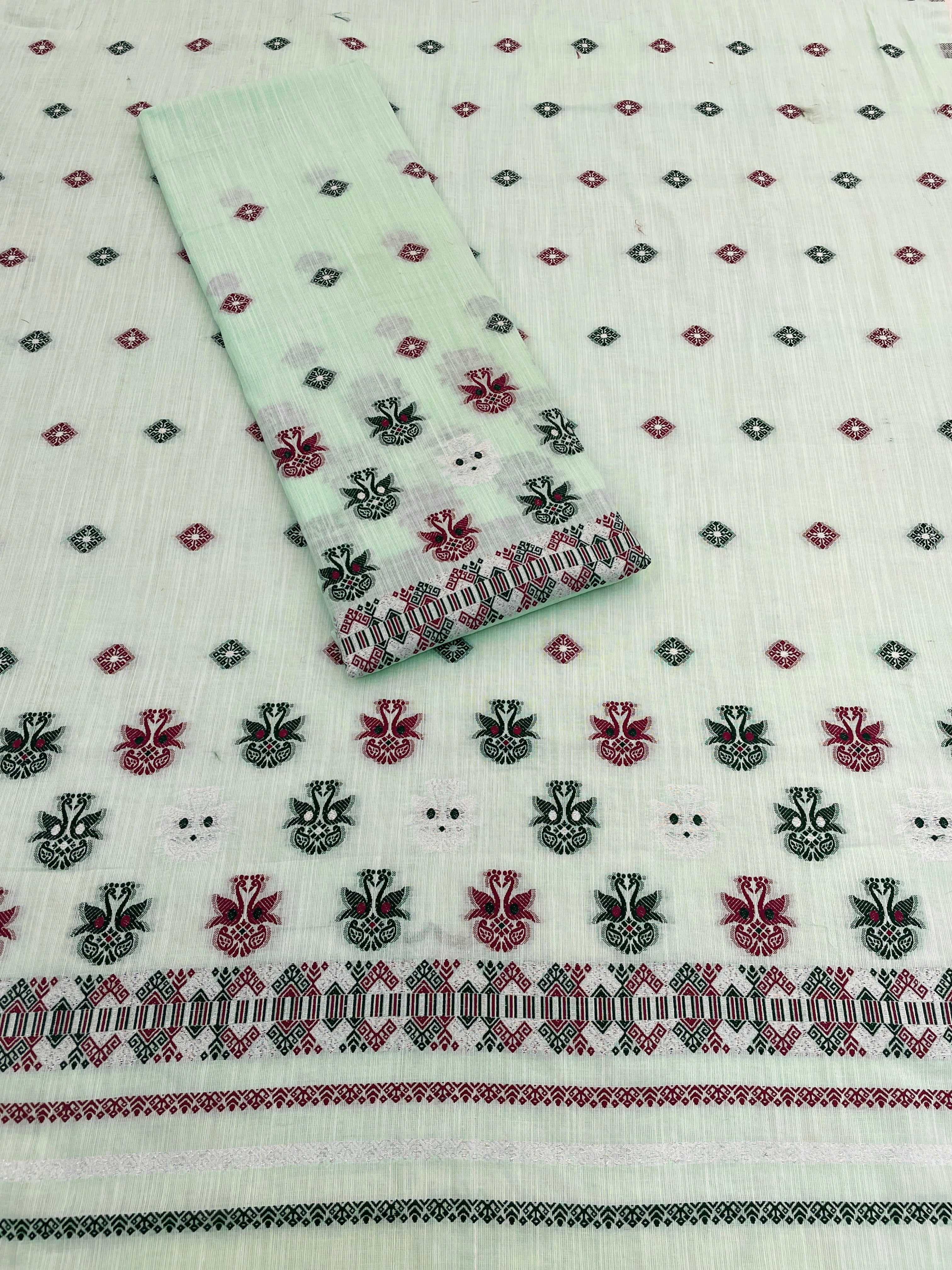 Buwa Cotton Kesapatt Mekhela Chador Set – Light Pink Assamese Woven Set with Running Blouse