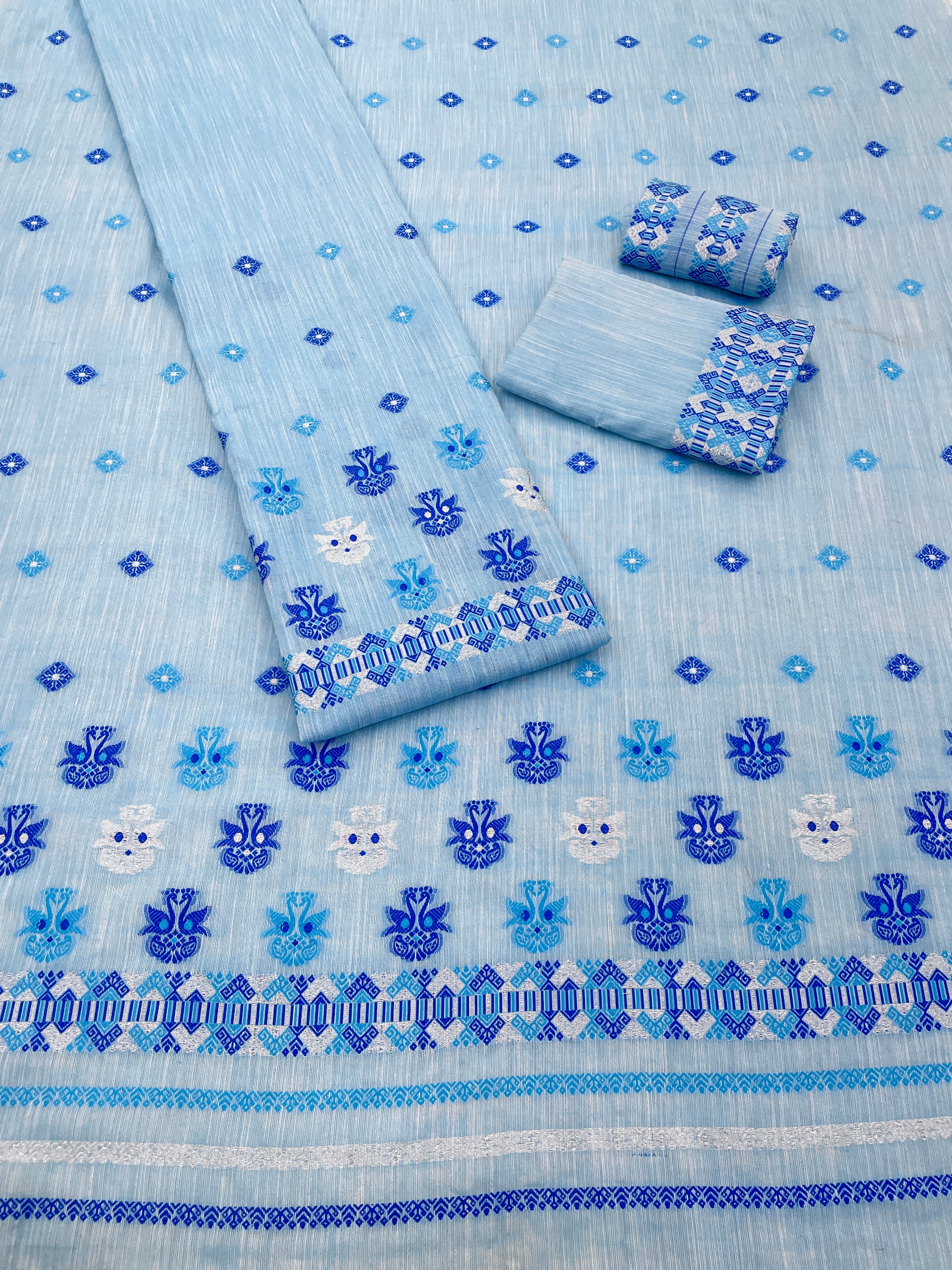 Buwa Cotton Kesapatt Mekhela Chador Set – Light Pink Assamese Woven Set with Running Blouse