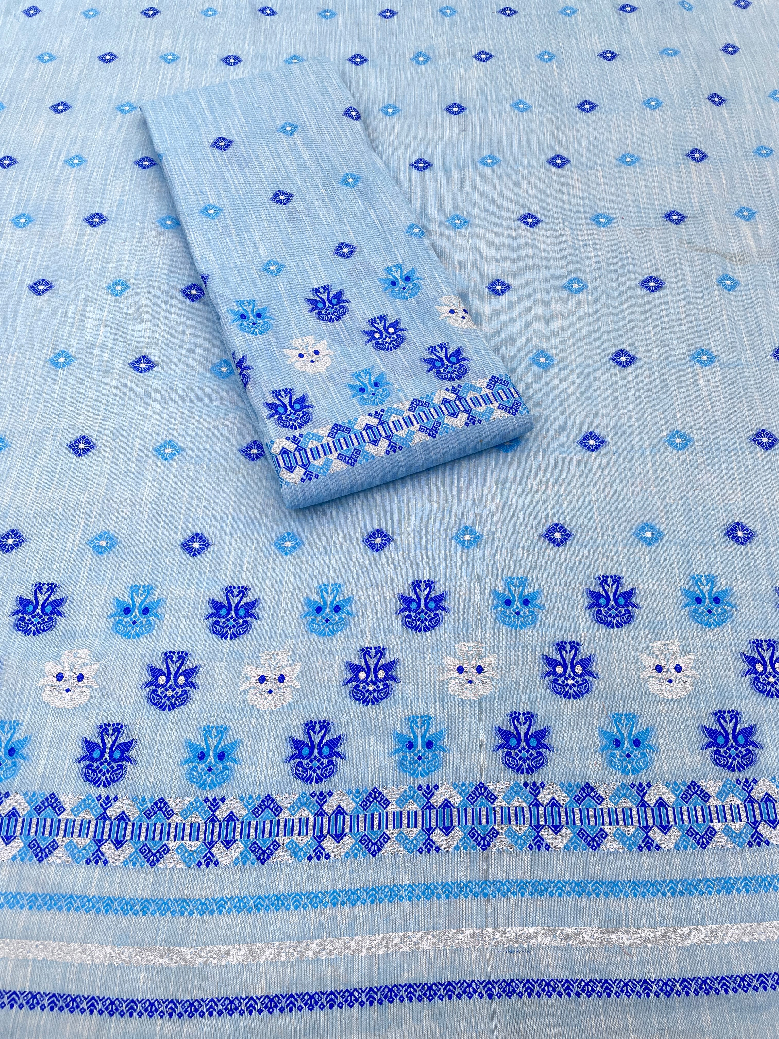 Buwa Cotton Kesapatt Mekhela Chador Set – Light Pink Assamese Woven Set with Running Blouse