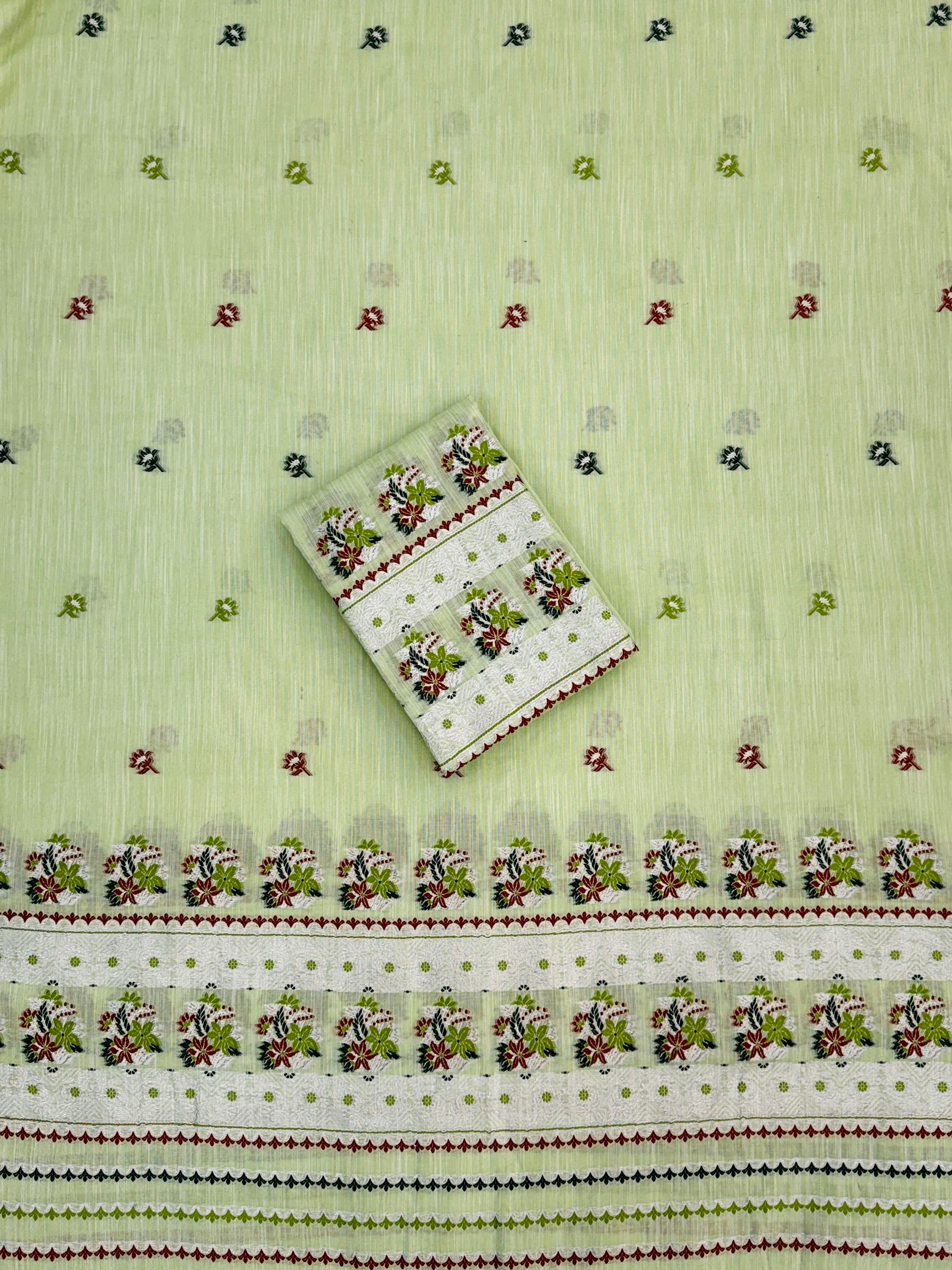 Buwa Cotton Kesapatt Mekhela Chador Set – Pink Assamese Traditional Wear with Woven Floral Design & Running Blouse