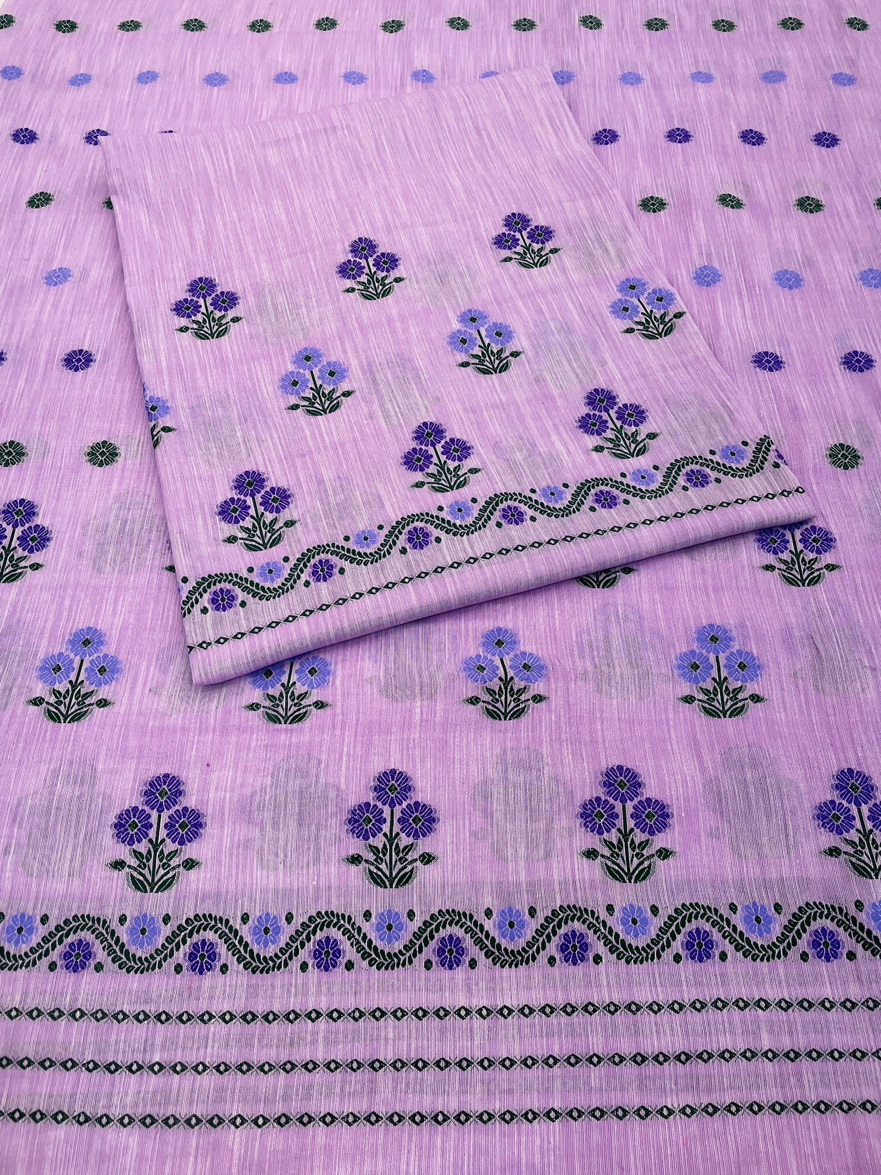 Soft Buwa Cotton Assamese Mekhela Chador Set – Pink Woven Design with Floral Motifs & Running Blouse