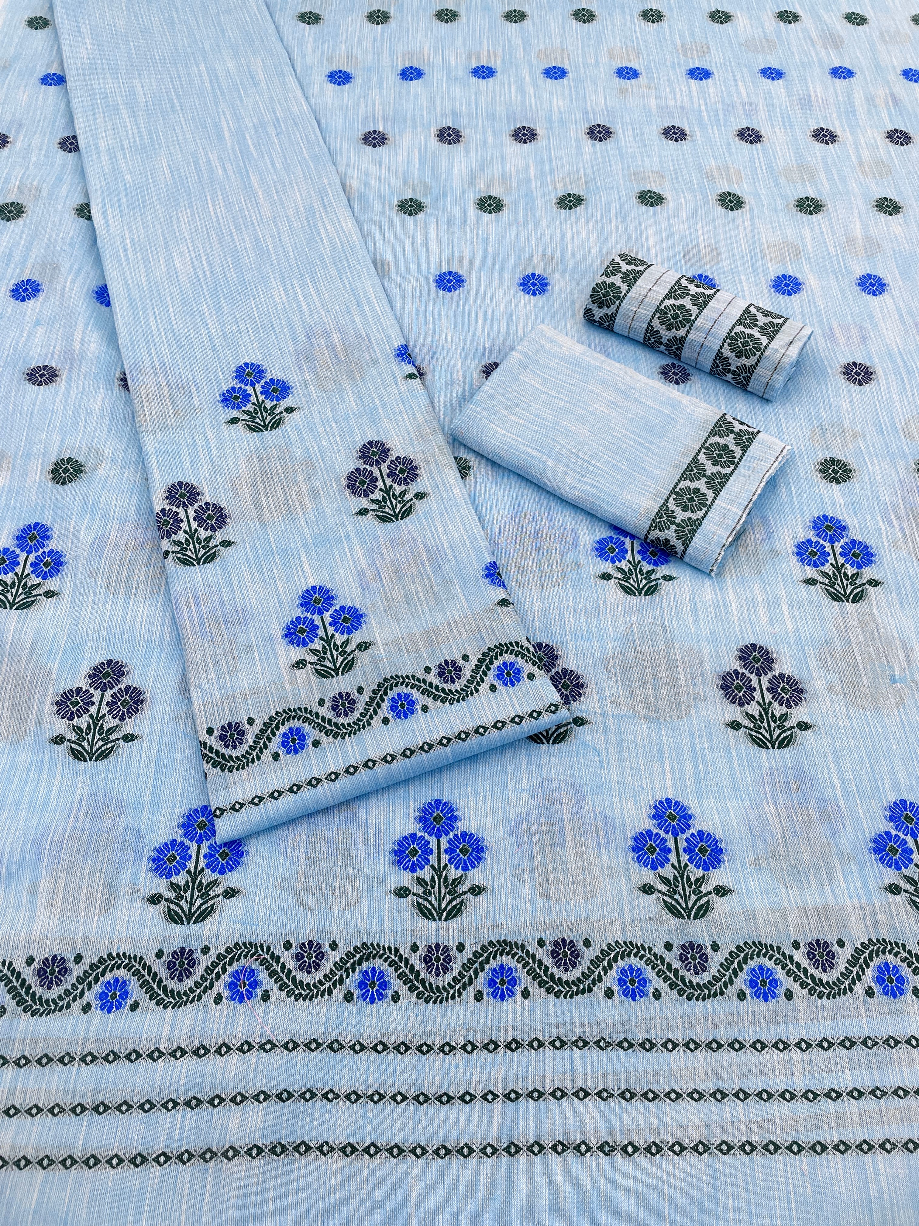 Soft Buwa Cotton Assamese Mekhela Chador Set – Pink Woven Design with Floral Motifs & Running Blouse