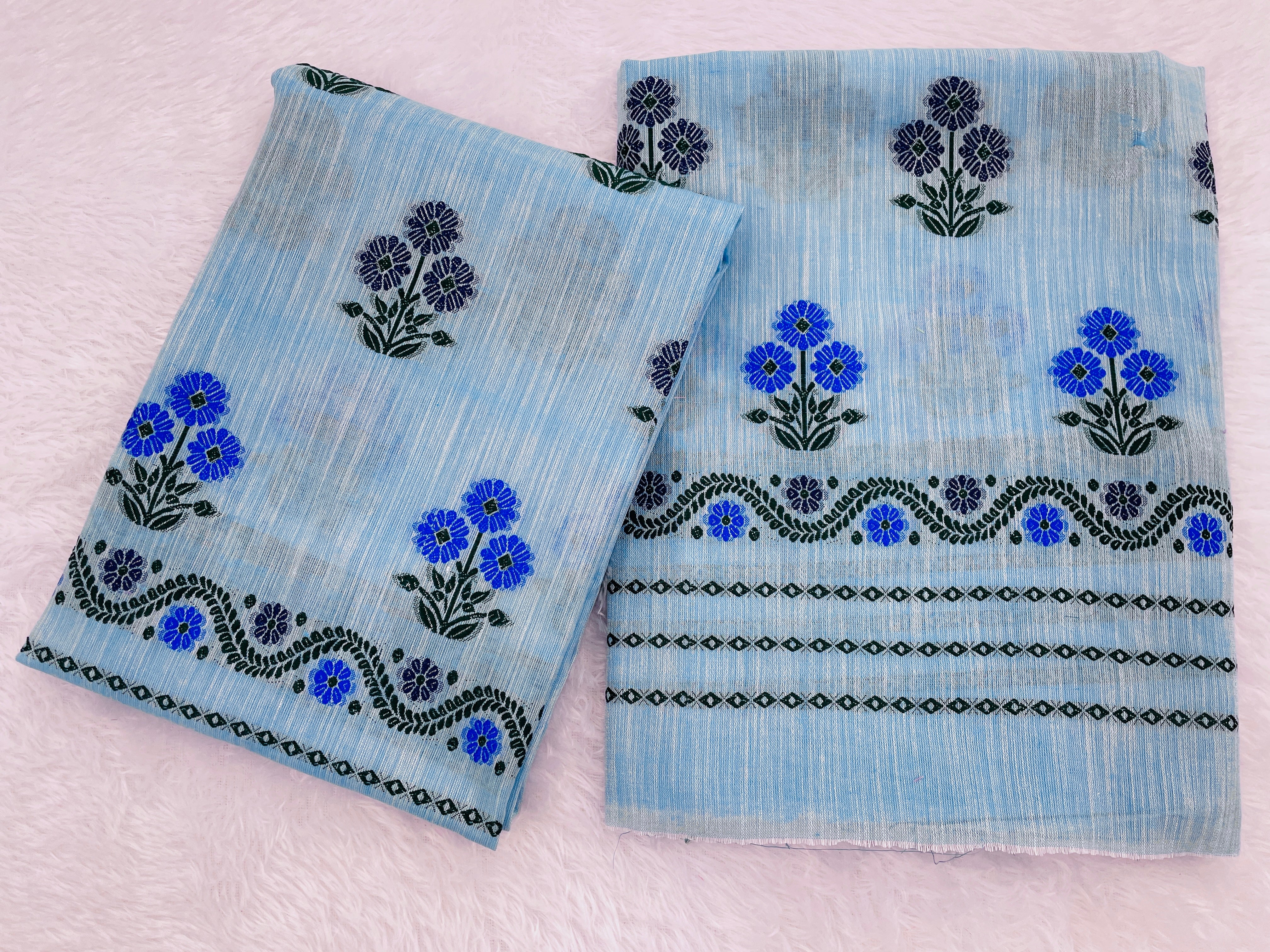 Soft Buwa Cotton Assamese Mekhela Chador Set – Pink Woven Design with Floral Motifs & Running Blouse