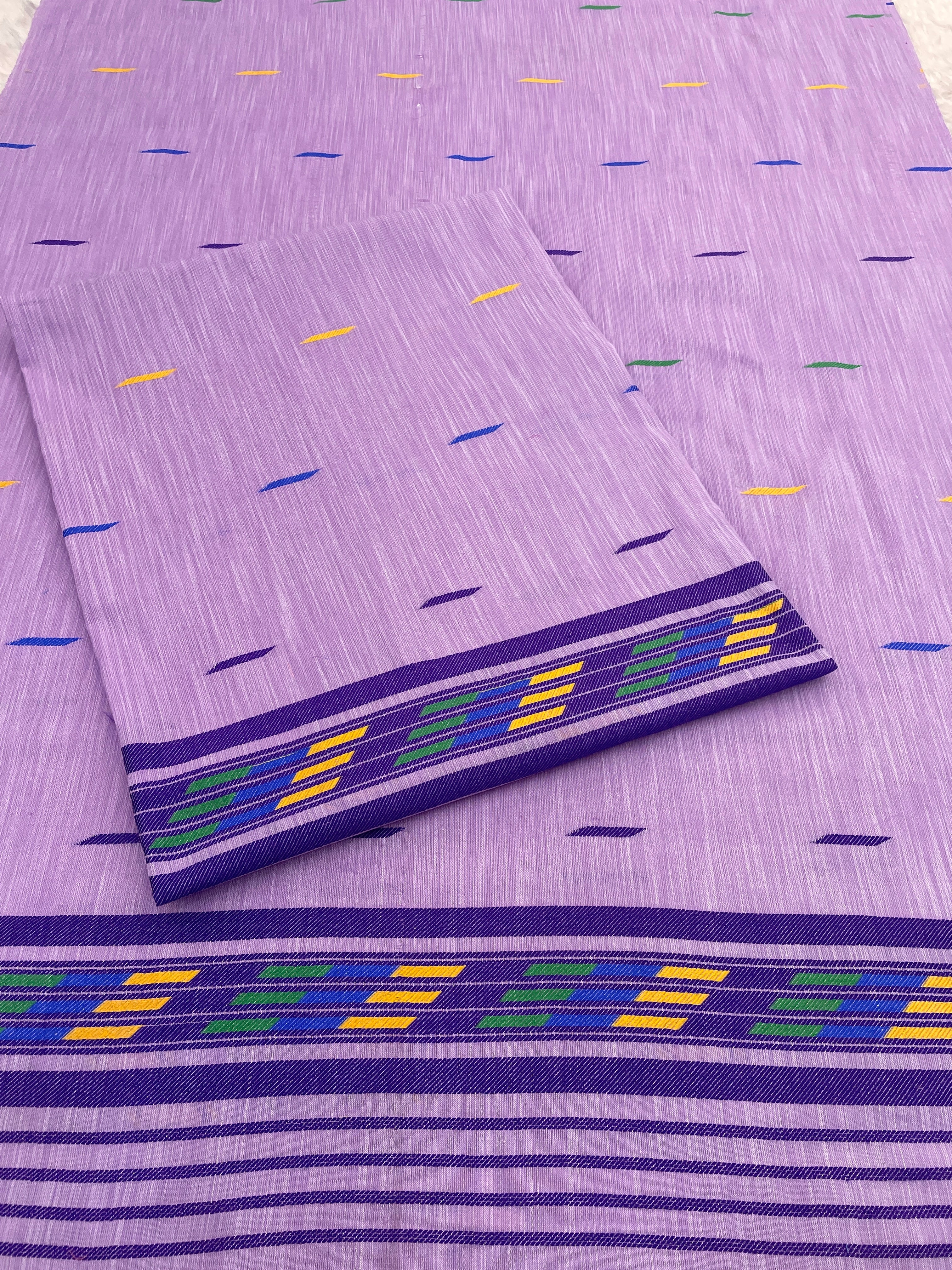 Handwoven Buha Cotton Kesapatt Saree in Pink with Multicolor Ikat Motifs and Striped Border