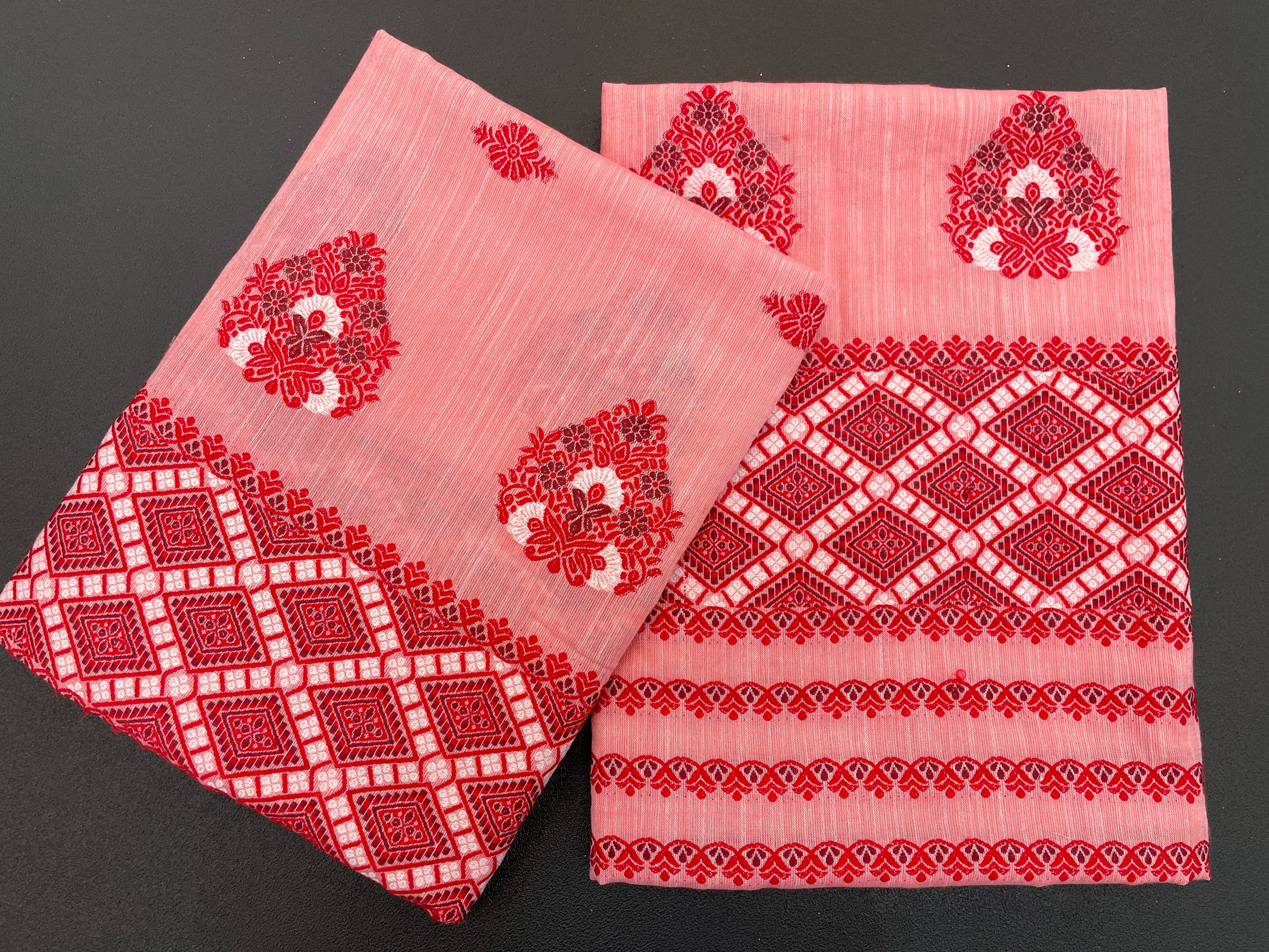 Elegant Assamese Mekhela Chador Set with Embroidered Detailing