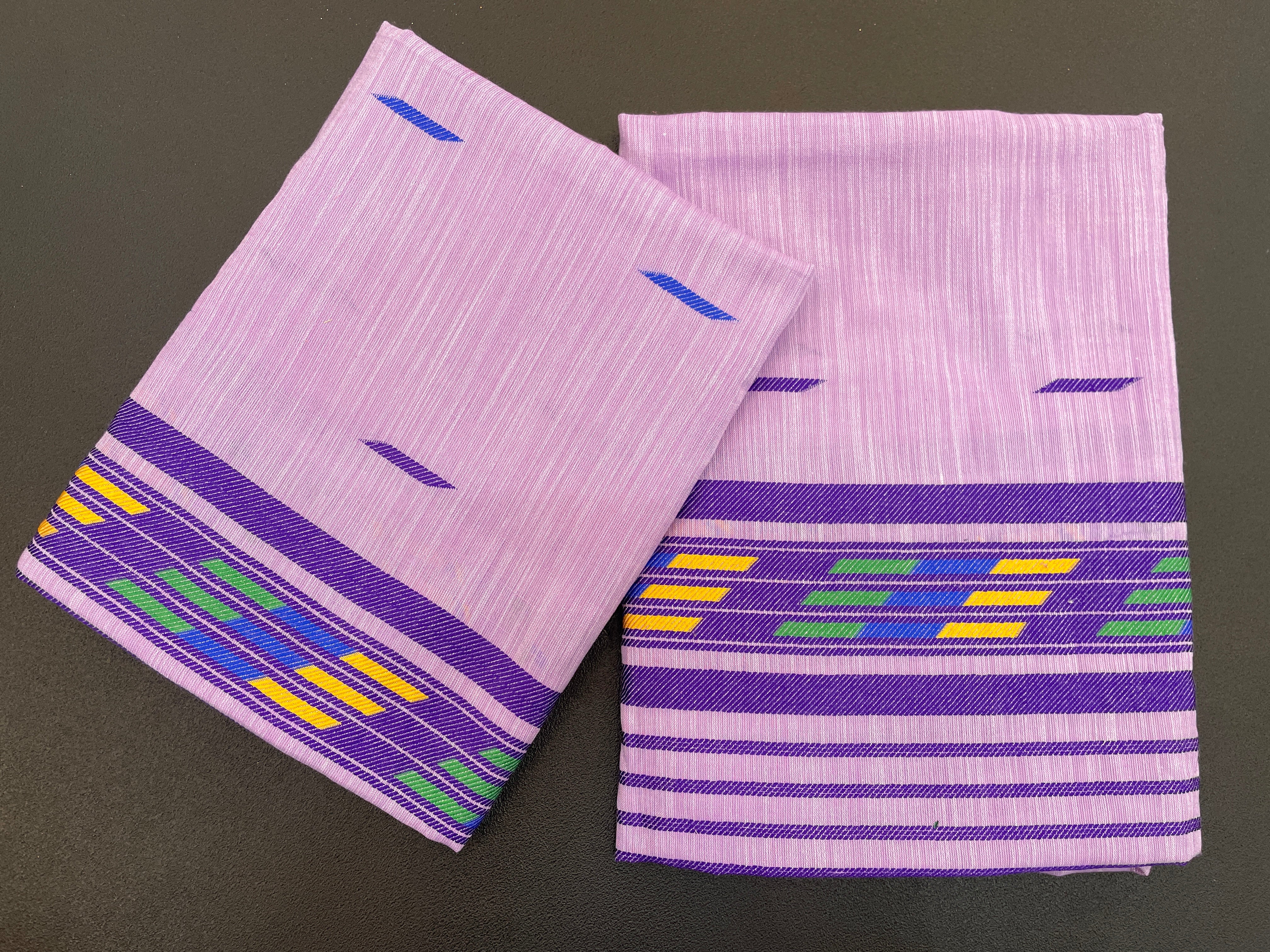 Handwoven Buha Cotton Kesapatt Saree in Pink with Multicolor Ikat Motifs and Striped Border