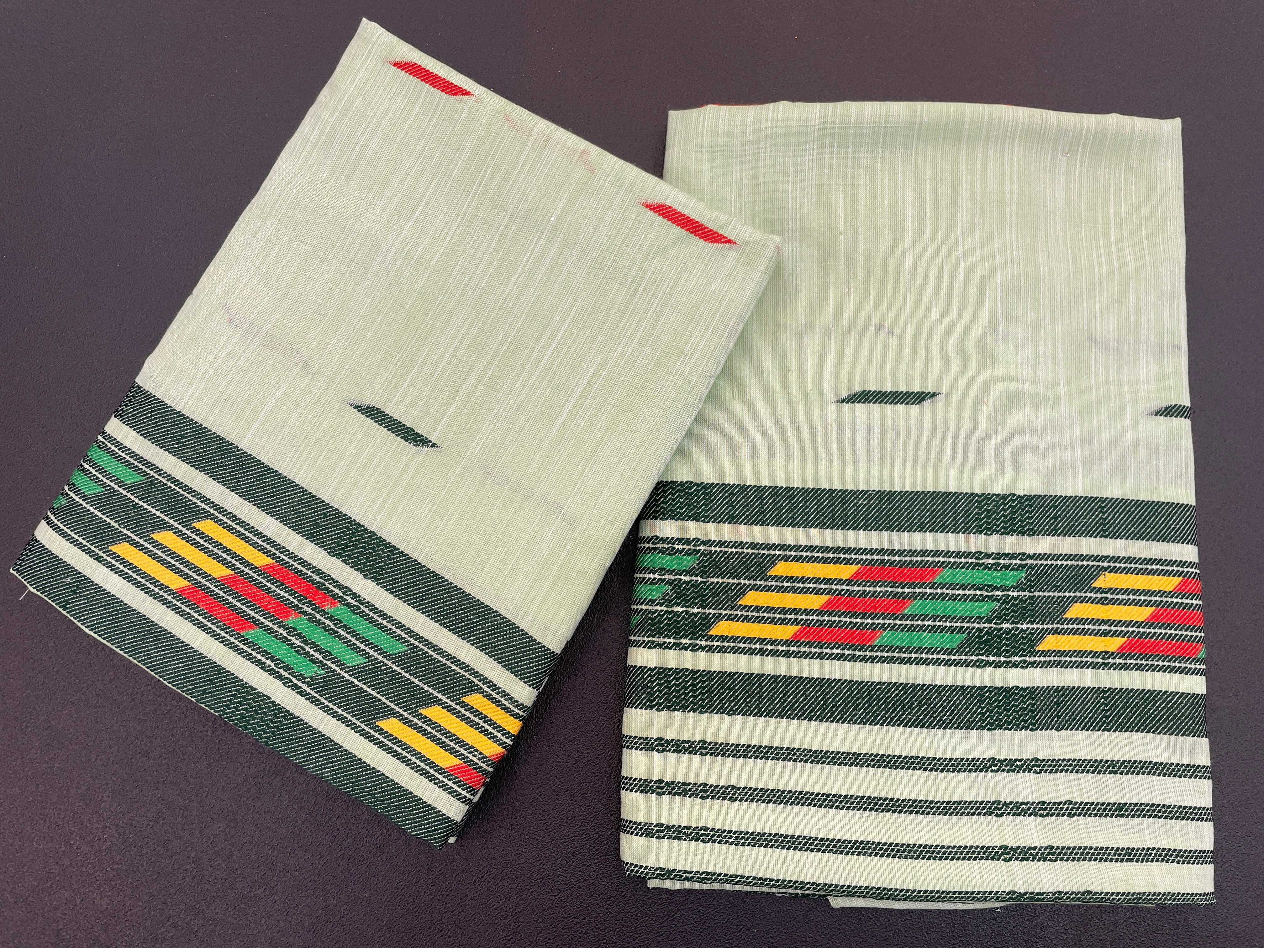 Handwoven Buha Cotton Kesapatt Saree in Pink with Multicolor Ikat Motifs and Striped Border