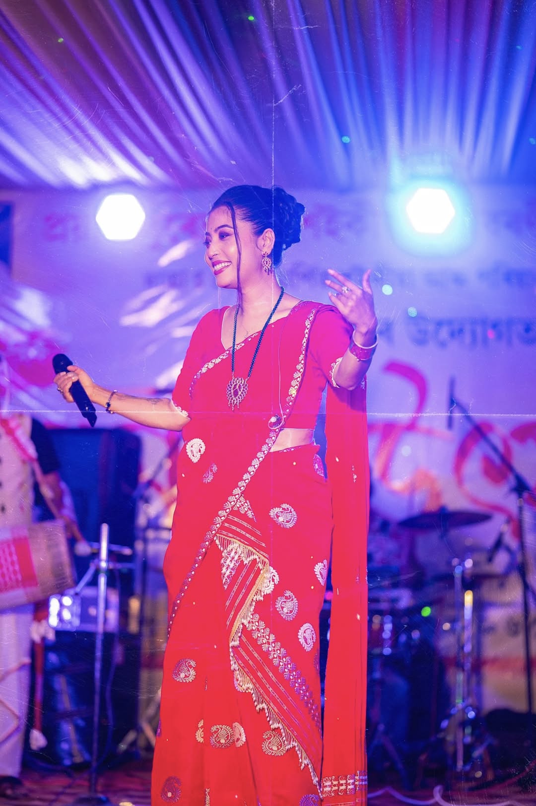 Radiant Red Mix Poly Paat Assamese Mekhela Chador Set – Traditional Woven Elegance