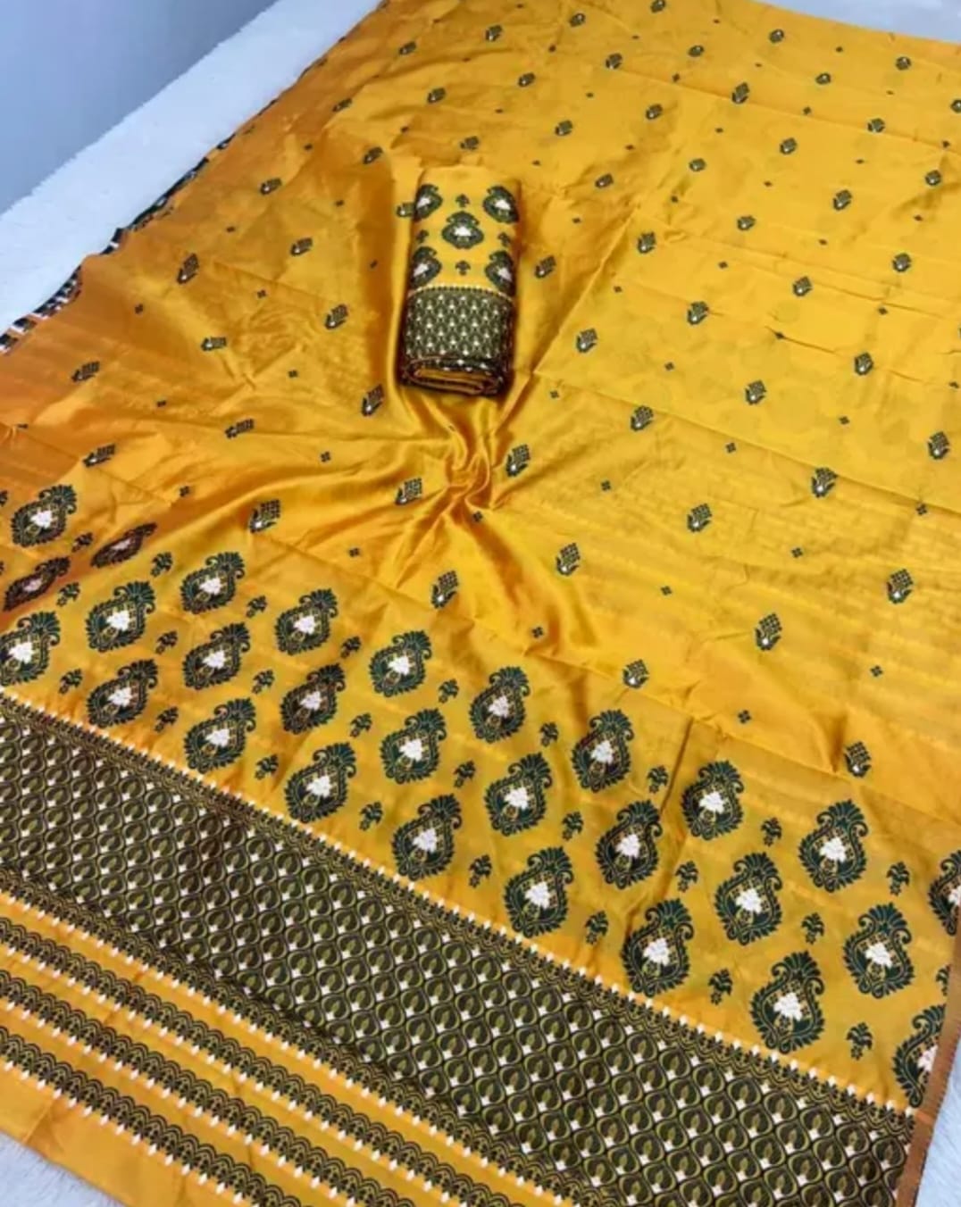 Mixpaat Assamese Poly Silk Mekhela Chador Set – Elegant Printed Traditional Wear