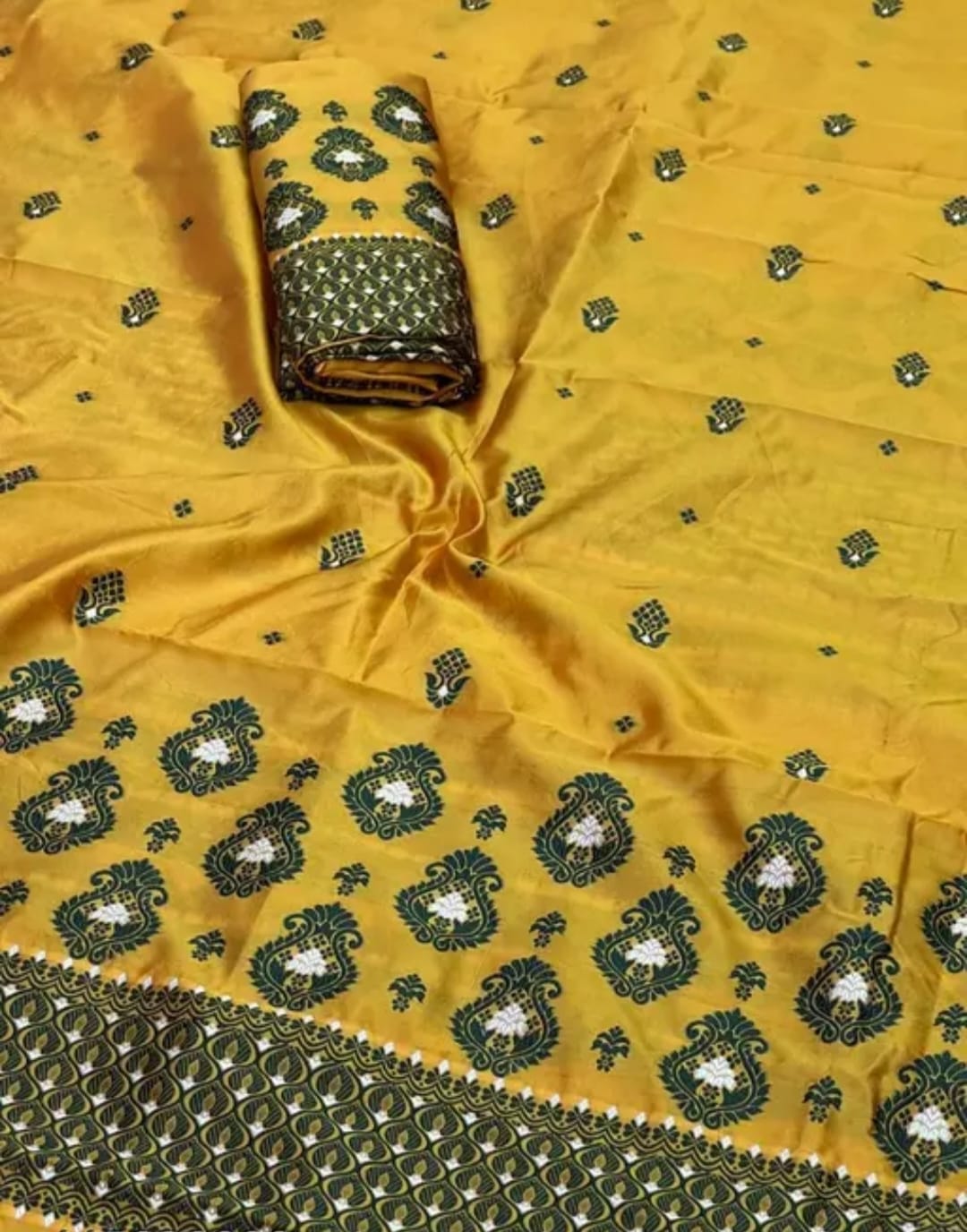 Mixpaat Assamese Poly Silk Mekhela Chador Set – Elegant Printed Traditional Wear
