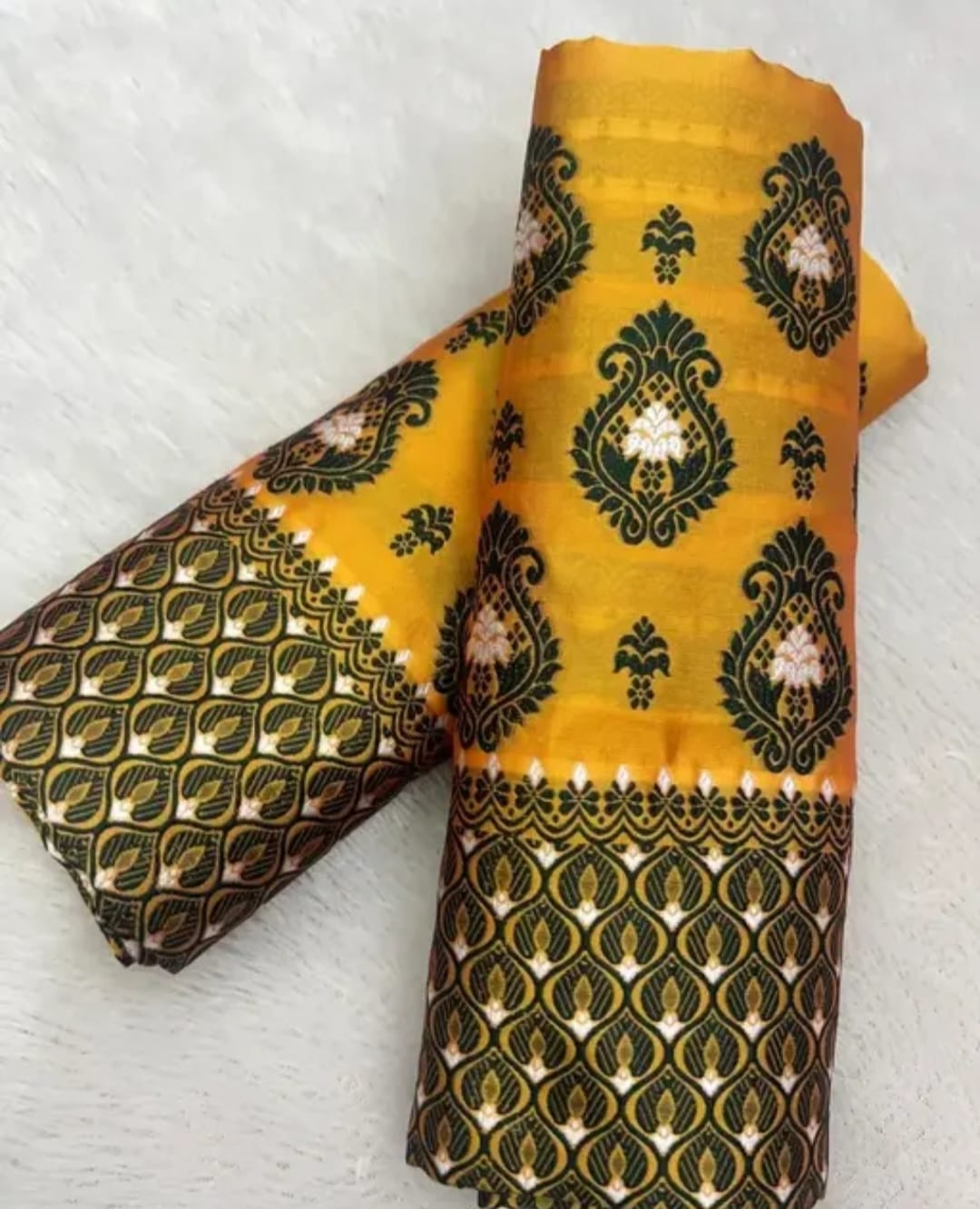 Mixpaat Assamese Poly Silk Mekhela Chador Set – Elegant Printed Traditional Wear