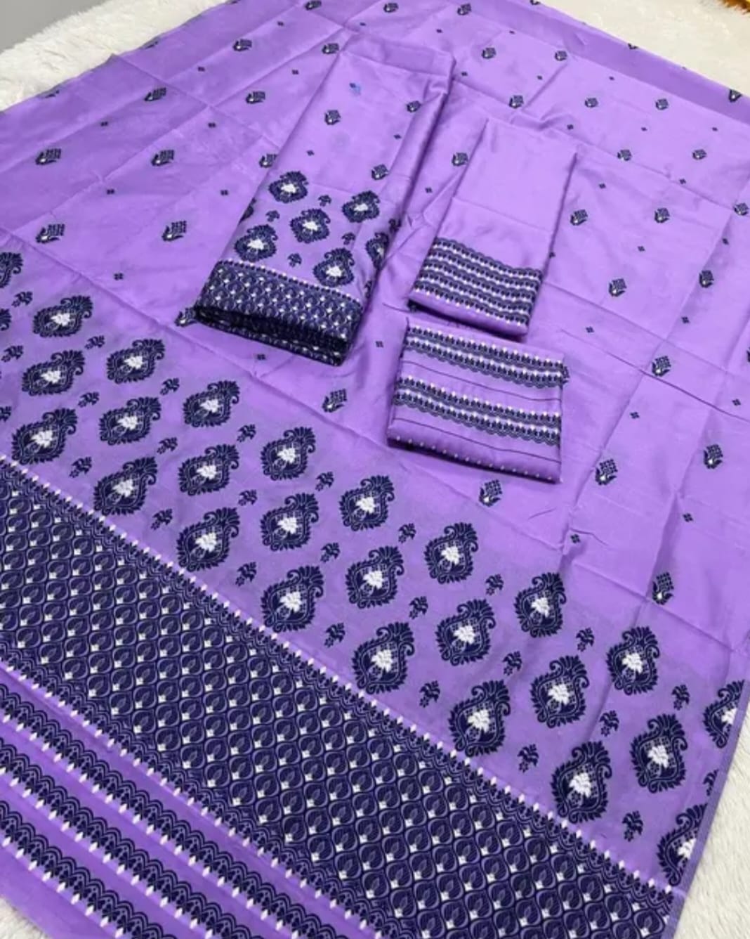 Mixpaat Assamese Poly Silk Mekhela Chador Set – Elegant Printed Traditional Wear