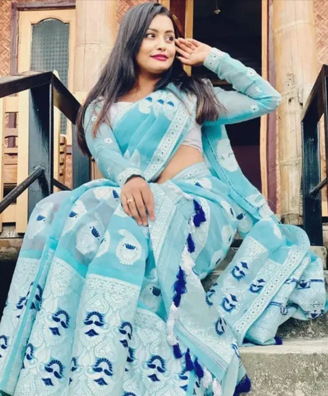 AC Cotton Jura Assamese Mekhela Chador Set – Embroidered Traditional Wear with Blouse Piece