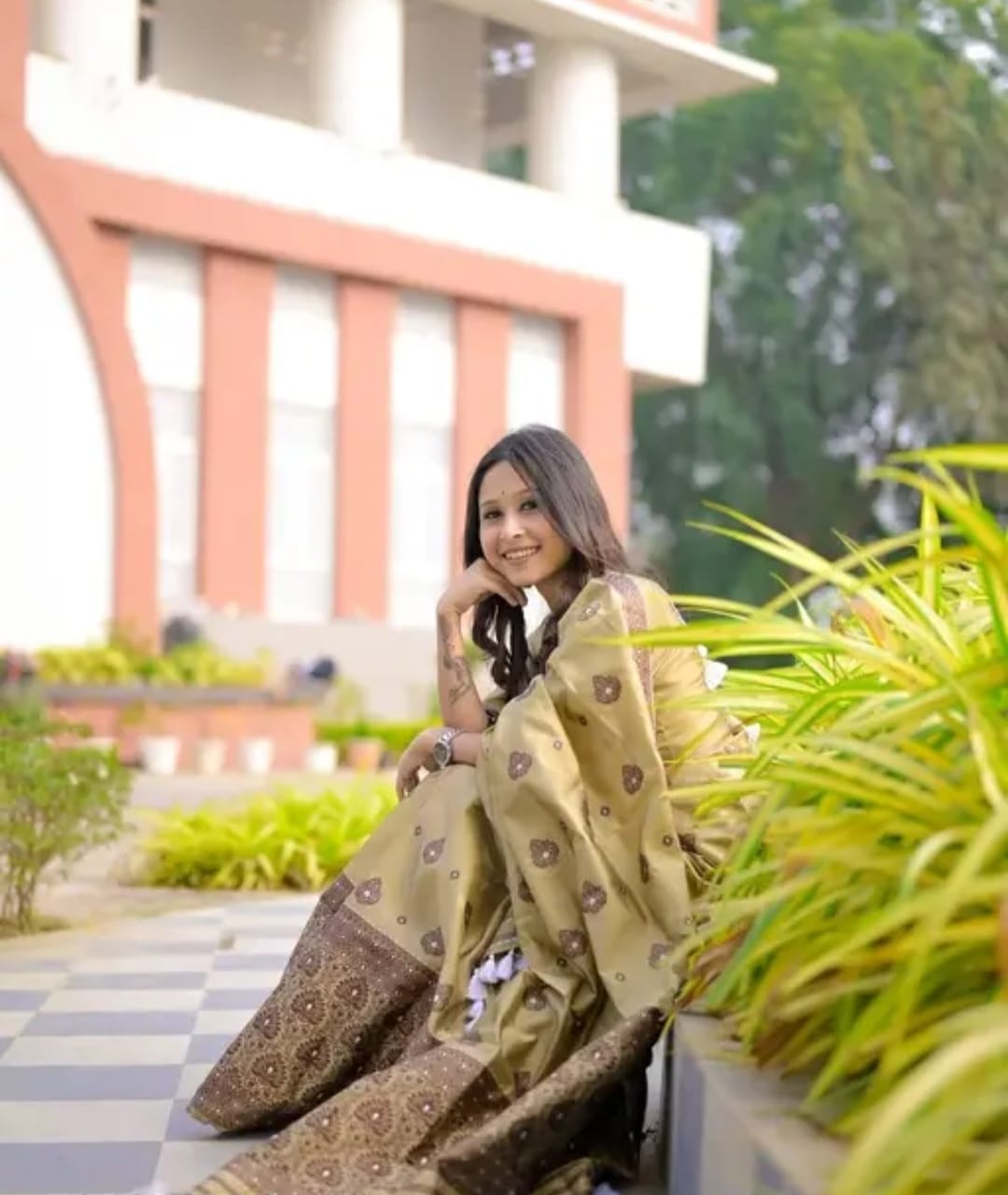 Elegant Olive Green Mix Poly Paat Assamese Mekhela Chador Set – Art Silk with Woven Design