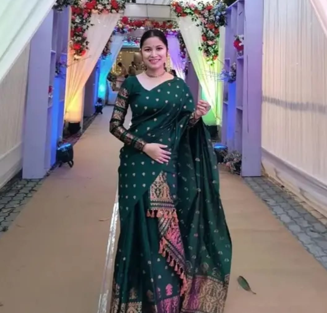 Gorgeous Green Mix Poly Paat Assamese Mekhela Chador Set – Woven Art Silk Elegance