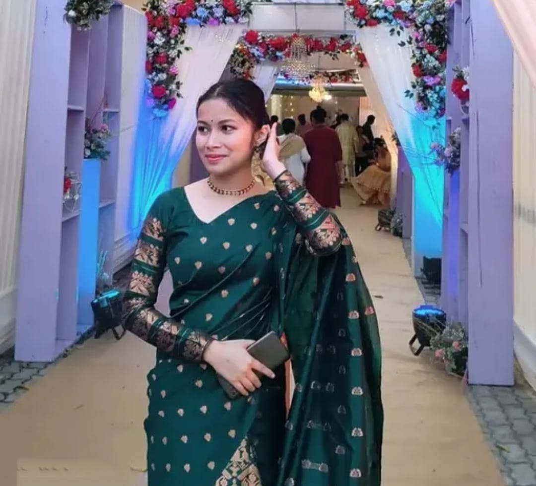 Gorgeous Green Mix Poly Paat Assamese Mekhela Chador Set – Woven Art Silk Elegance