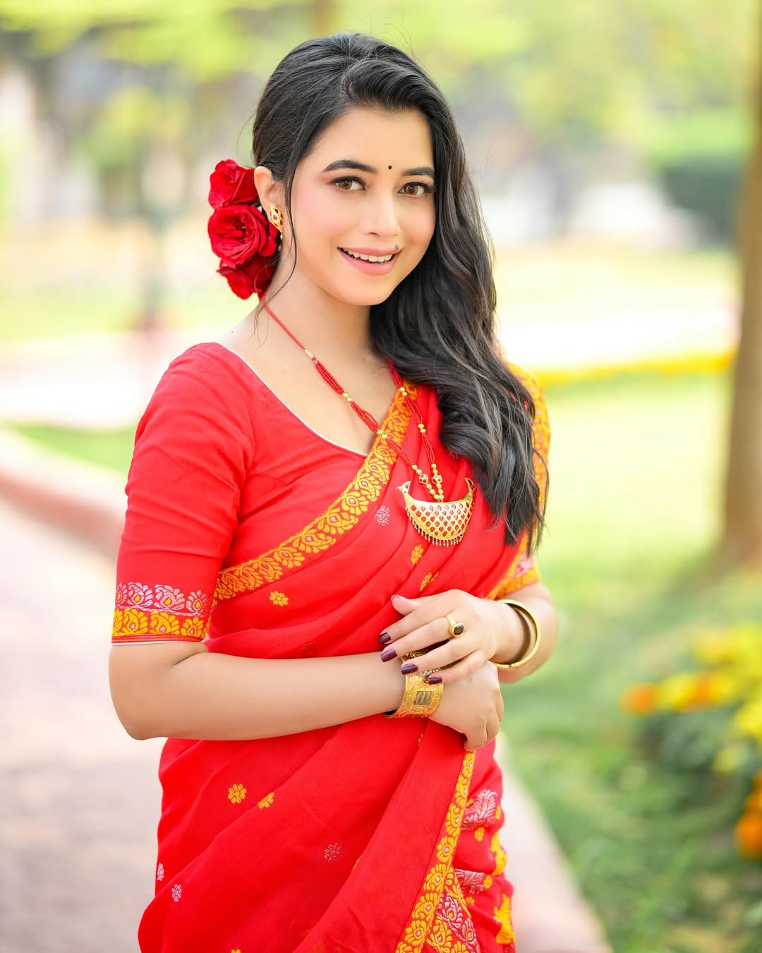 Assamese Mekhela Chador Set – Art Silk, Traditional Woven Design, Mixpaat Jura