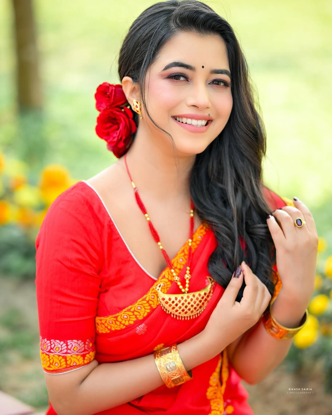 Assamese Mekhela Chador Set – Art Silk, Traditional Woven Design, Mixpaat Jura