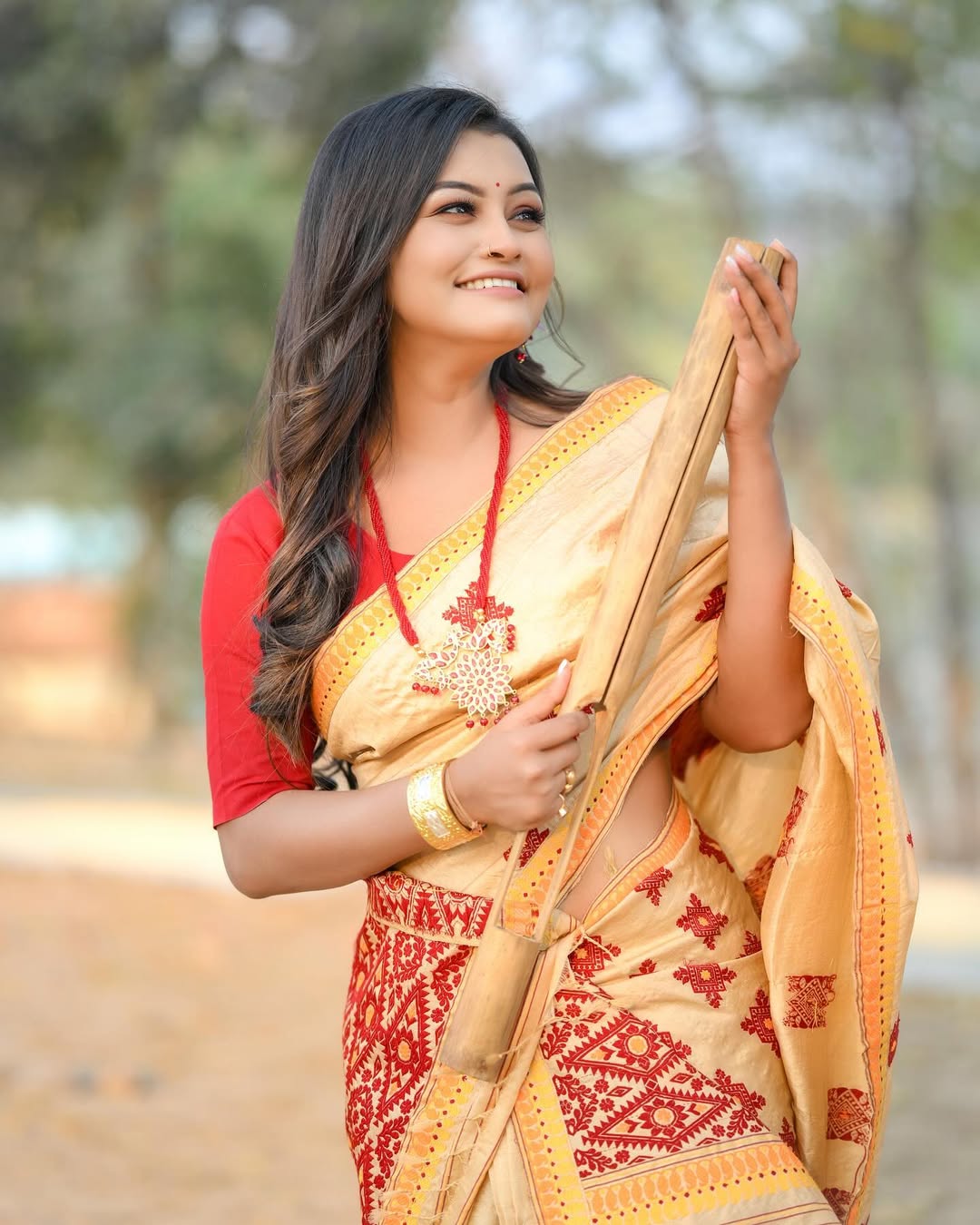 Beige Mixpaat Assamese Mekhela Chador Set – Art Silk, Woven Design, Traditional Wear