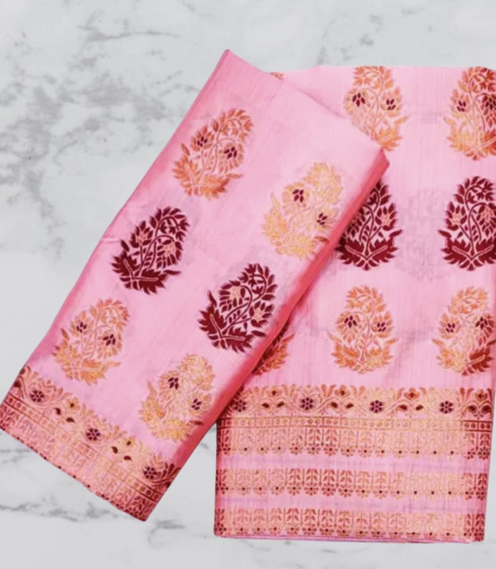 Dyed Toss Soft Silk Mekhela Chador Set – Golden & Blue Motif